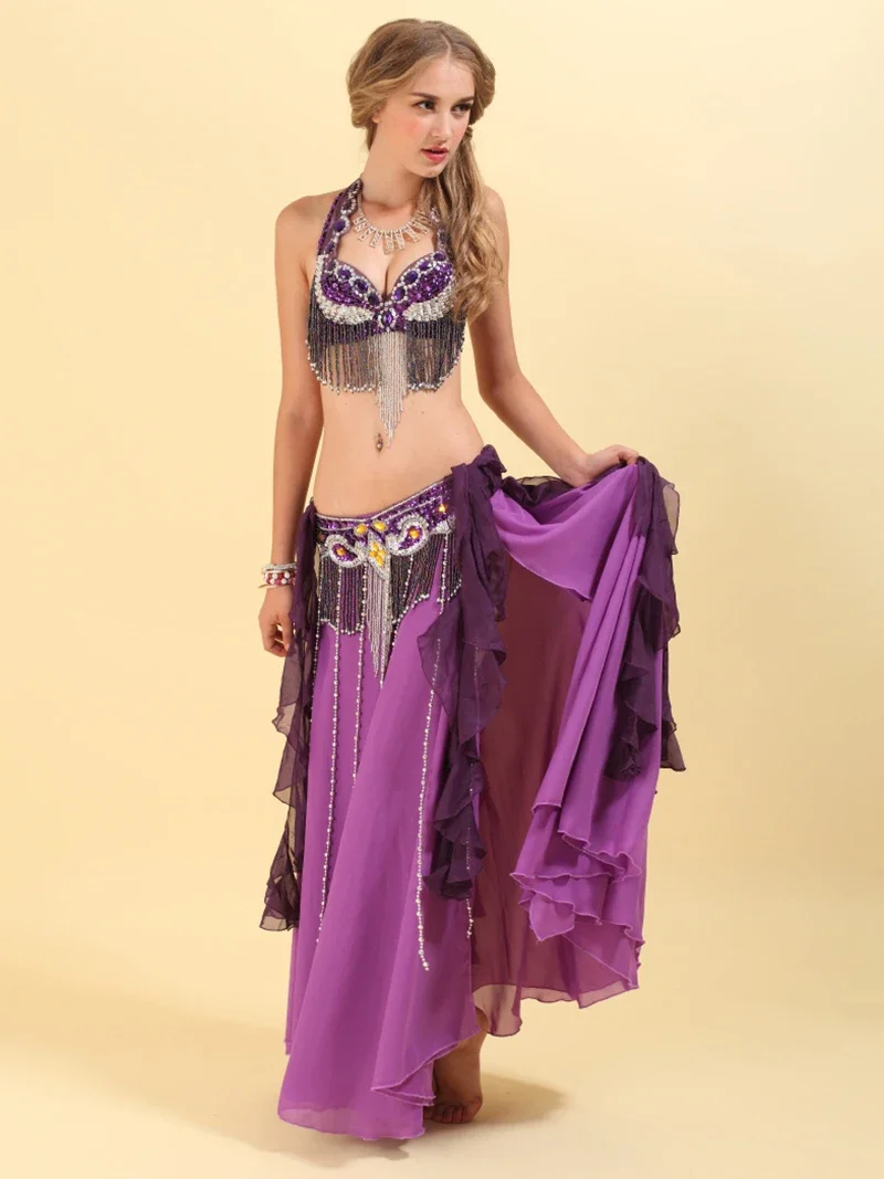 

Adult Women Indian Dancewear Belly Dance Costume Beading Sequin Diamond Embroidery Performance Halloween Party Rave Outfits Set