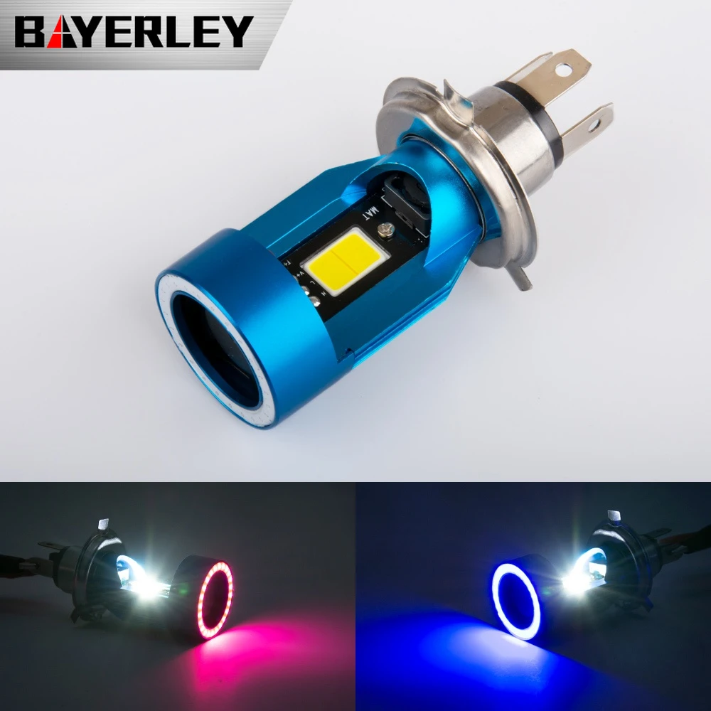 

Лампы головного света для мотоциклов H4 H6 Ba20d HS1, аксессуары для скутеров с ангельскими глазами, розового и синего цвета, 1 шт.