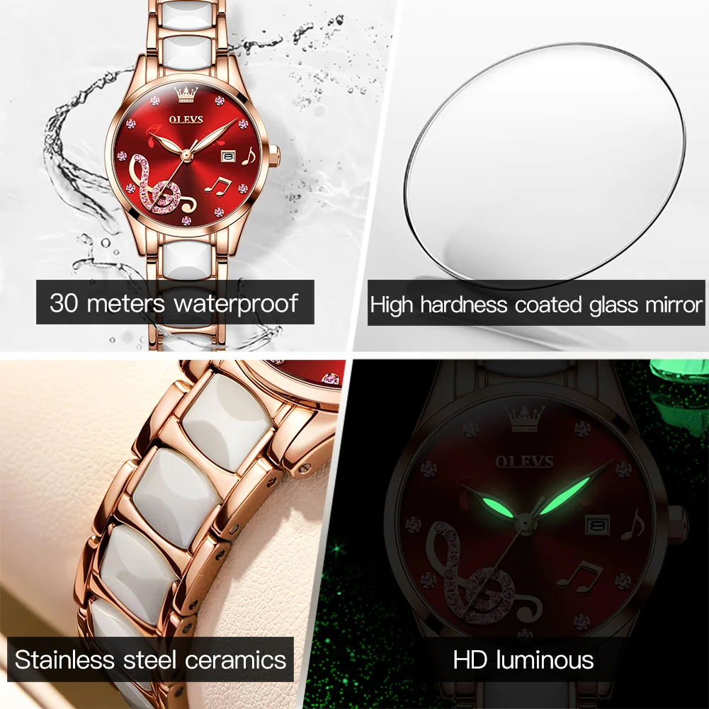 OLEVS Luxury Watch For Woman High Quality Diamond Ladies Quartz Watch Waterproof Date Stainless Steel Women Watches reloj+box