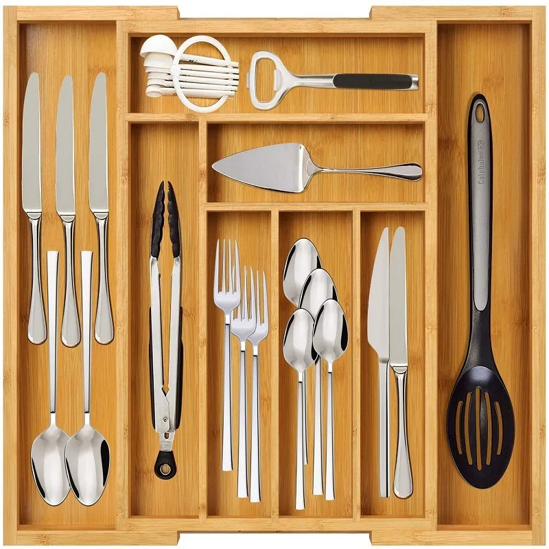 

Bamboo Silverware Drawer Organizer Kitchen Expandable Utensil Holder and Cutlery Tray with Divider Flatware Storage