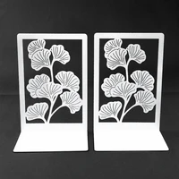 2Pcs Ginkgo Leaf Bookend Bring Luck Metal Bookends White Office Desktop Home for Book Lovers Office supplies Book Rack Bookshelf 1