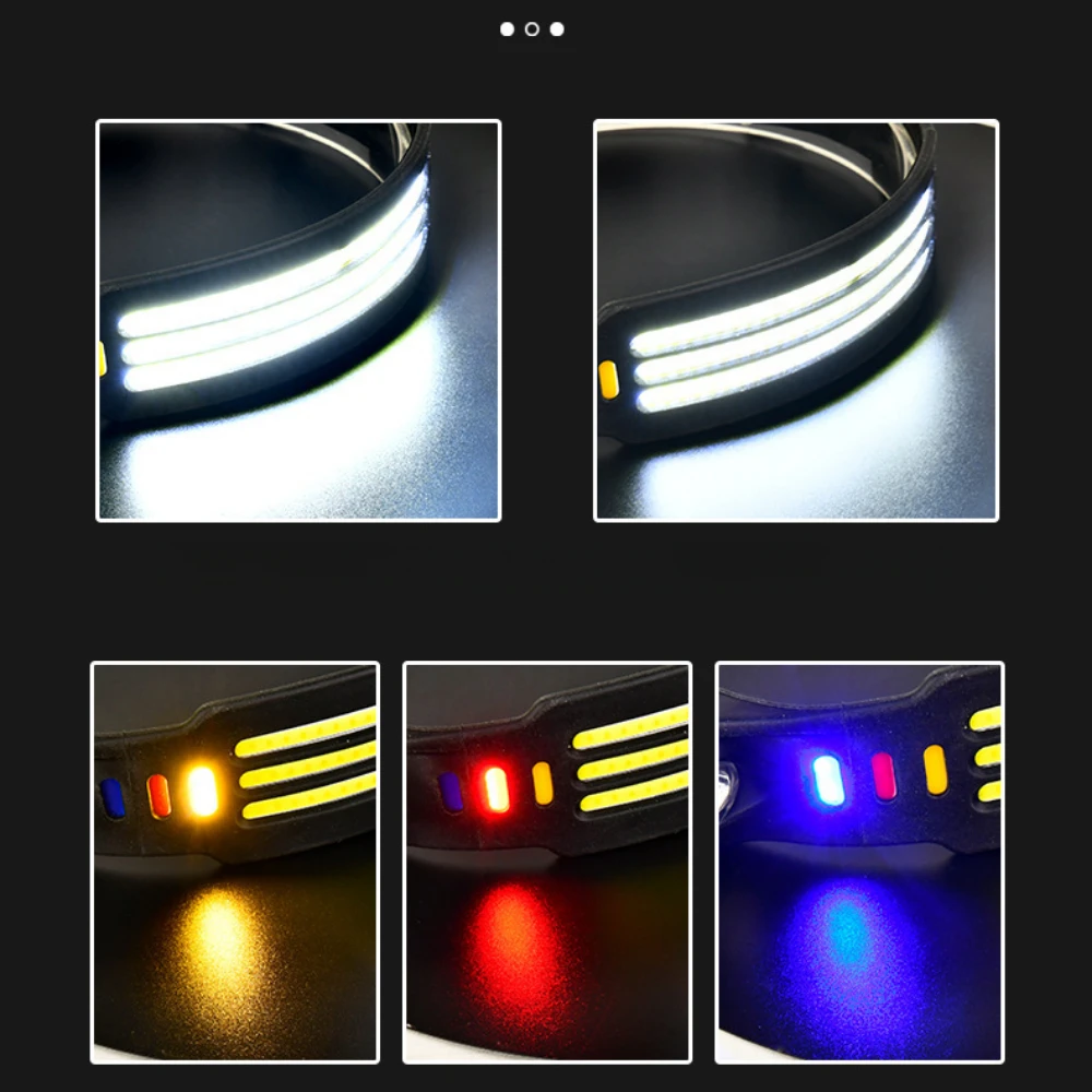 Powerful LED Sensor Headlamp Wide Beam COB Head Flashlight Night Fishing Headlight Rechargeable Built-in Battery Portable Lights