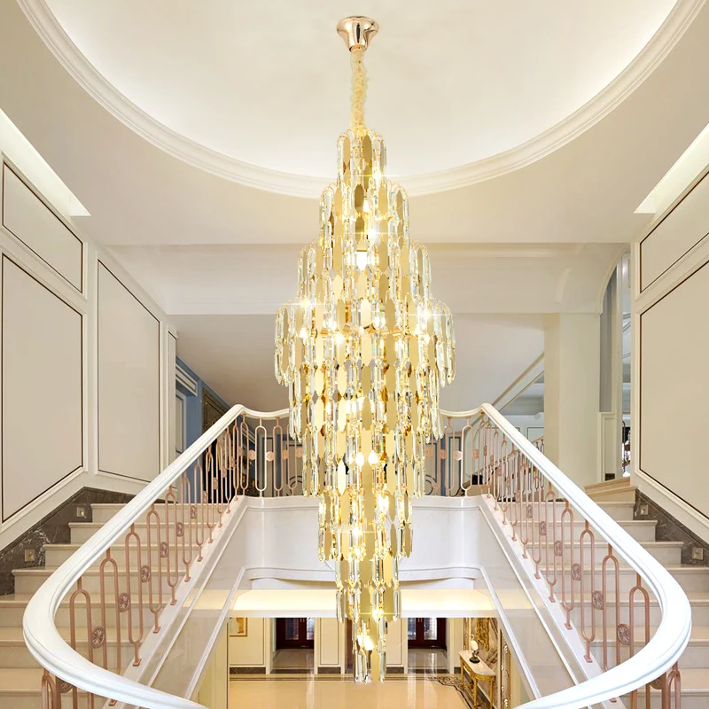 Modern Duplex Rotating Staircase Chandelier Building Stairwell Rotating Long Chandelier Atmospheric Villa Hall Crystal Light