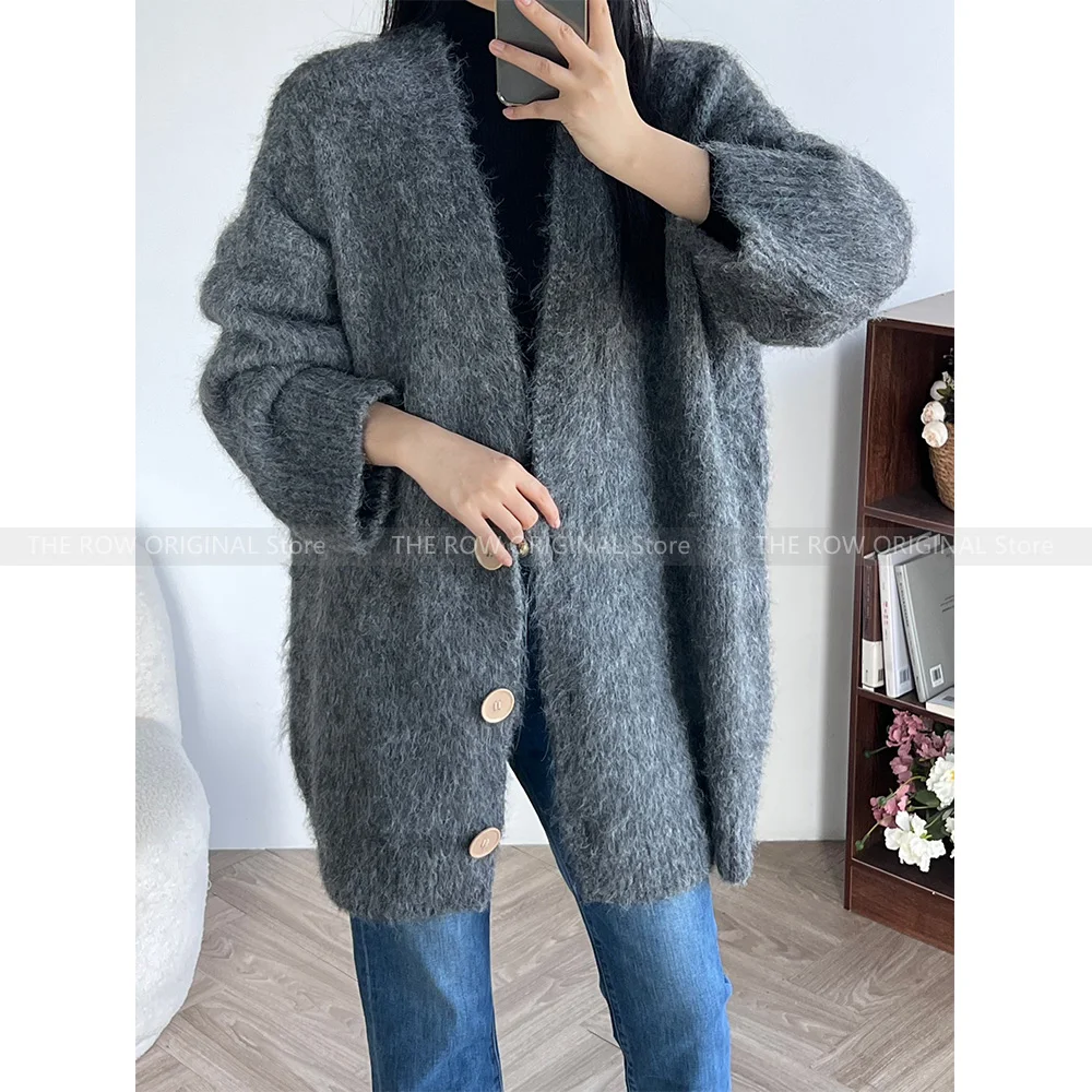 

Women's mohair V-neck cardigan 2023 winter new lazy wind casual knitted cardigan jacket jumper