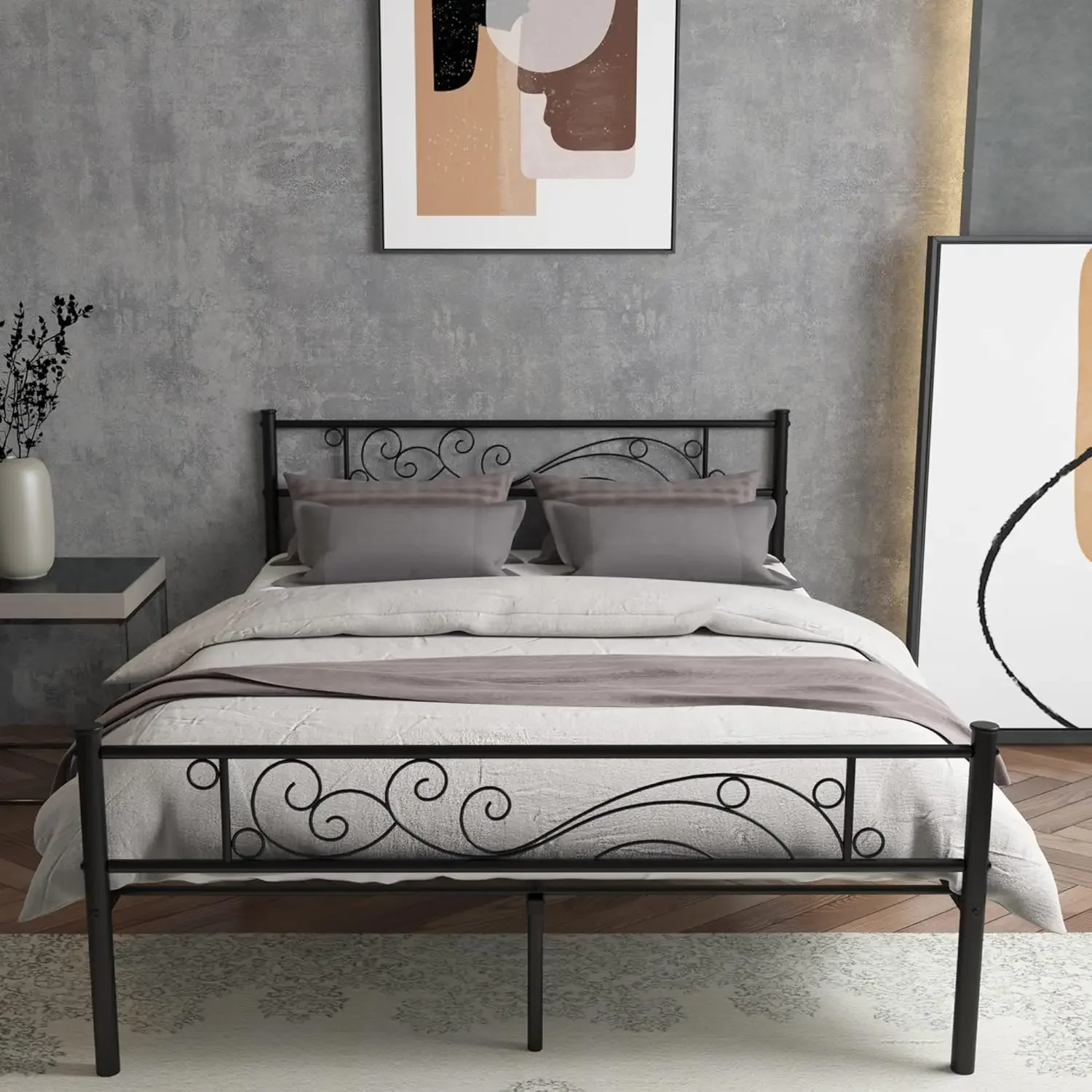 

Metal Bed Frame with Headboard and Footboard Mattress Foundation No Box Spring Needed Full Platform Bed