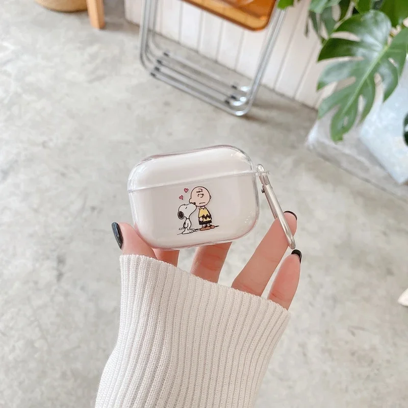 thumbnail image 1 of Bonita funda para auriculares Snoopy Charlie Brown para AirPods 1 2 3 Pro 2021, funda protectora transparente suave de TPU para auriculares inalámbricos Bluetooth, 1 of 5
