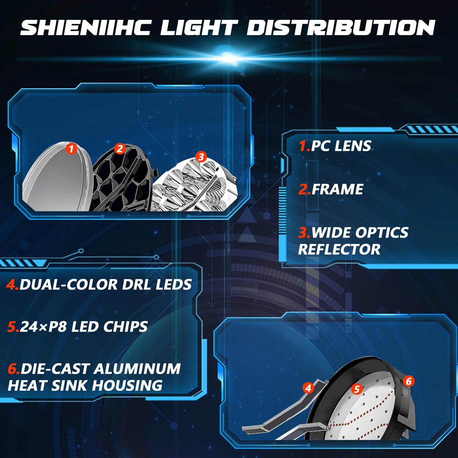 9Inch Work Headlight Bar Vehicle Len Demon Eye Light 6000K Spot Combo Barra LED