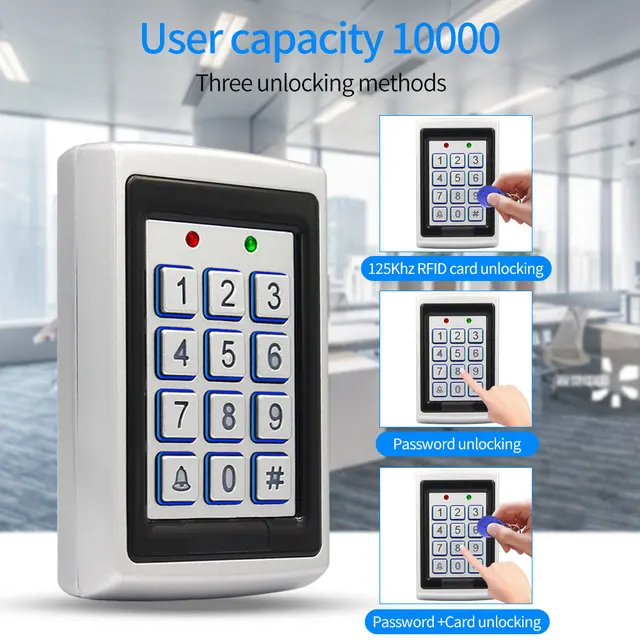 Metal Standalone Access Controller,Wiegand Output Keypad Zinc Alloy,Card Reader with 125Khz Card Rainproof Cover WG 26/34 Reader 4