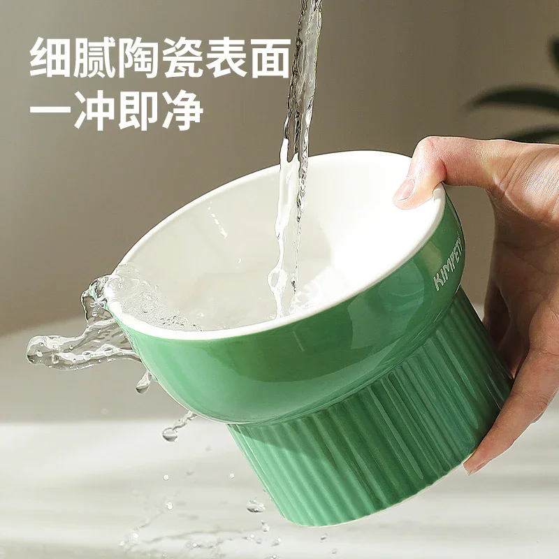 Cat Bowl Ceramic High Foot Drinking Cat Eating Protection Cervical Vertebra Pet Large Diameter