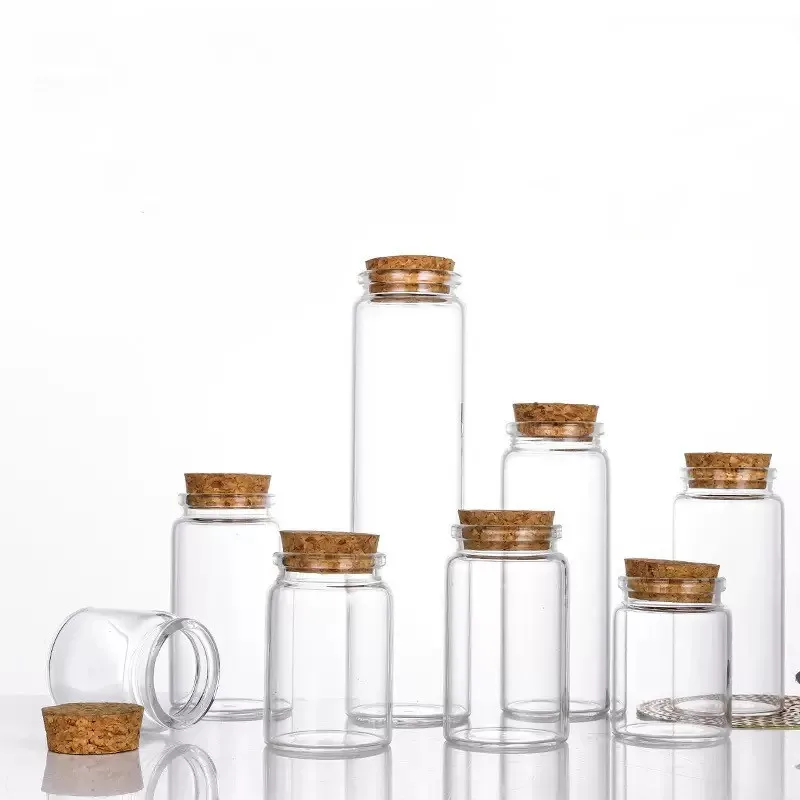 100X 50/60/90/100/120/150/200/240ml Glass Bottles With Cork Empty Sweets Food Grade Seal Storage Sand Jars Vials For Art Crafts 4
