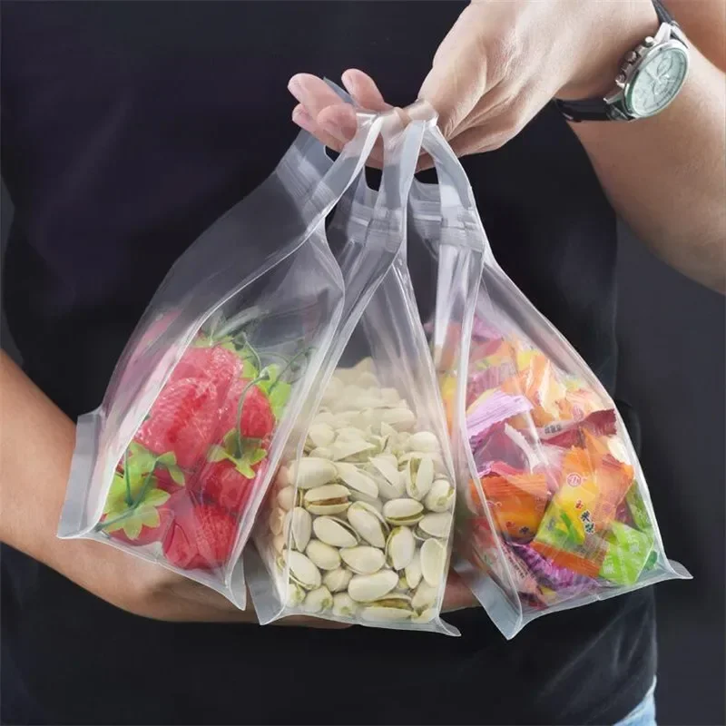 Reusable PEVA Food Bag Freezer Stand Up Food Storage Bag Silicone Leakproof Top Kitchen Organizer Fresh Shut Bags BPA Free