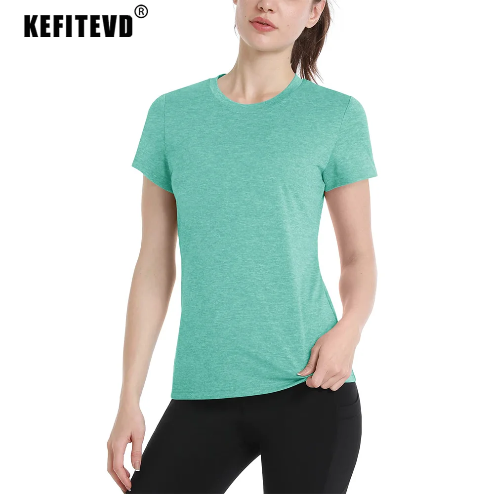 KEFITEVD Summer Quick Dry T-Shirt Womens Sport Hiking Short Sleeve T Running Jogging Moisture Wicking Shirt Gym Yoga Casual Tops
