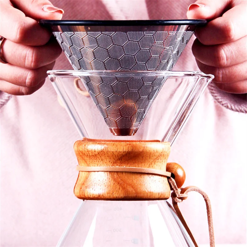 Filtro Per Caffè Riutilizzabile Wenearn A V, In Acciaio Inox 304, Doppio Strato, Per 1-3 Tazze