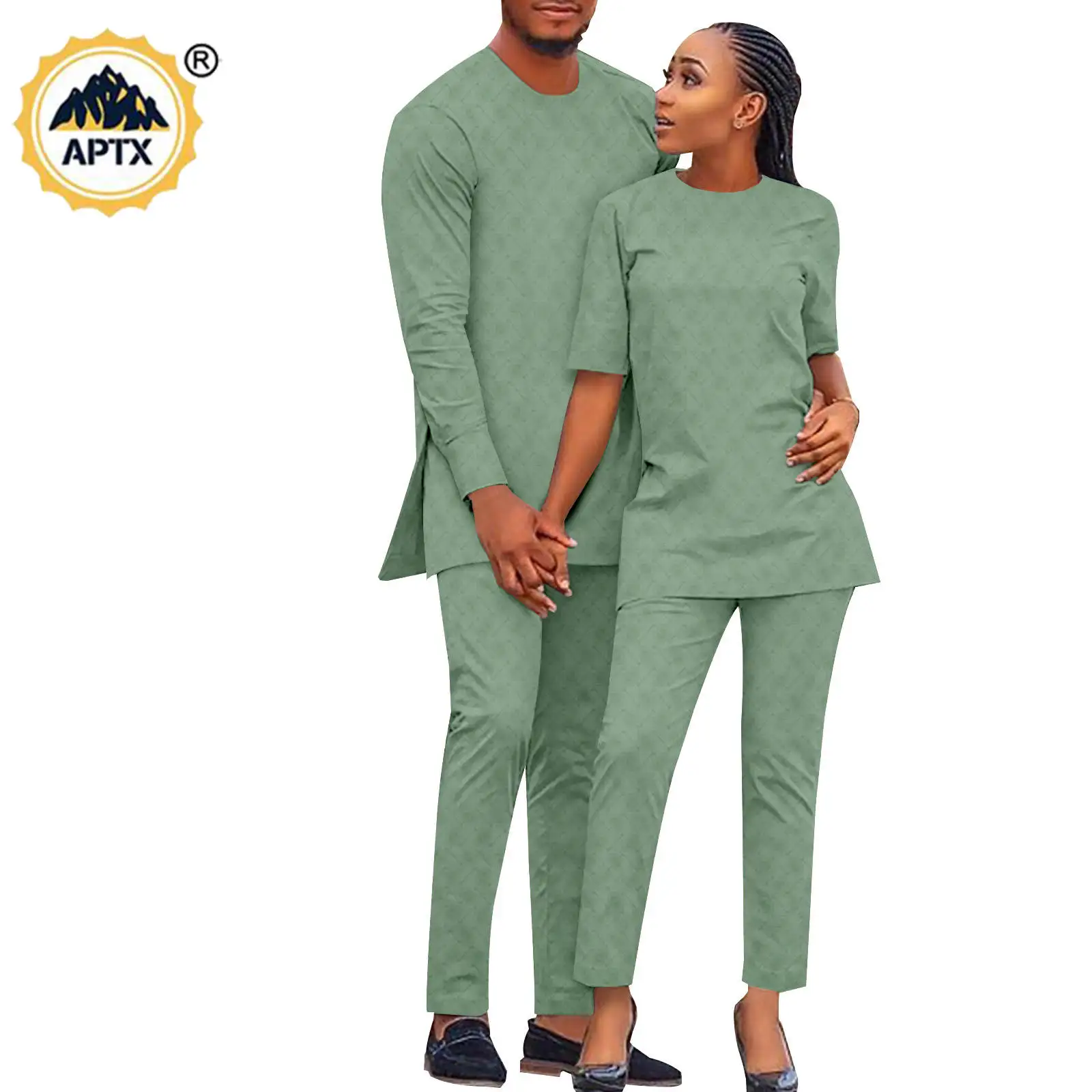 African Clothes for Couples Bazin Riche Kaftan Women Clothes Matching Men Outfits Agbada Long Sleeve Top and Pant Sets Y23C026