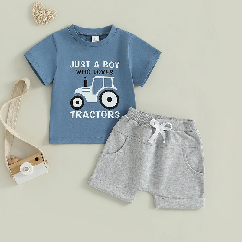Toddler Boy Tractor Print Shorts Set 5