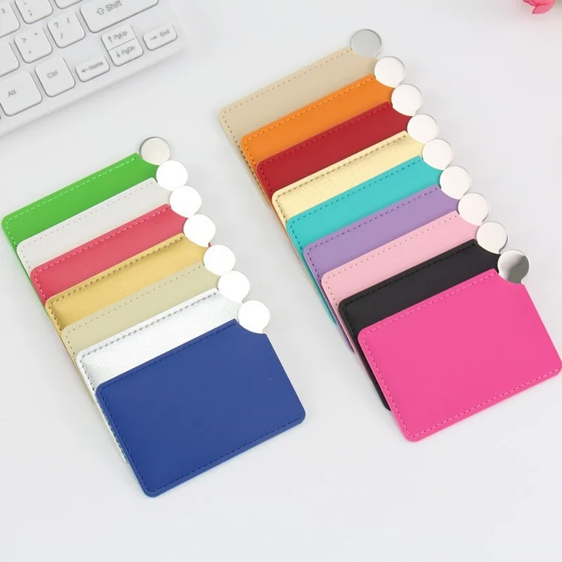 

Portable Shatter Proof Card Style Pocket Cosmetic Mirror PU Leather Cover Stainless Steel Unbreakable Makeup Mirror