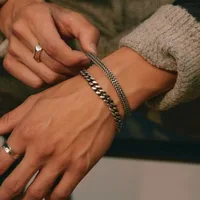 Bracelets à chaîne Vintage pour hommes et garçons, bracelet élégant à maillons cubains en acier inoxydable, bijoux masculins Punk 1