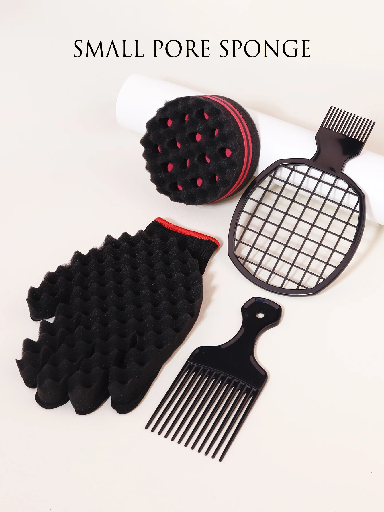 4PCS African style curly hair comb sponge set, suitable for hairdressers and personal curly hair sponge brushes, curly hair set 4