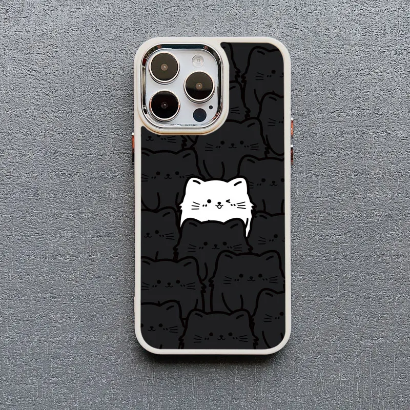 Süße Cartoon-Katzen-Handyhülle für iPhone 16 11 12 13 15 Pro Max X XR XS 14 7 8 Plus SE2 Weiche Paar-Silikon-TPU-Stoßfeste Hülle – Detail 4