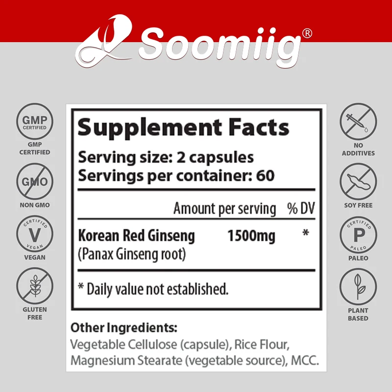 Korean Red Ginseng 1500 mg-Extra Potency, Improves Endurance, Immune Support, Mental Health, Stress Relief