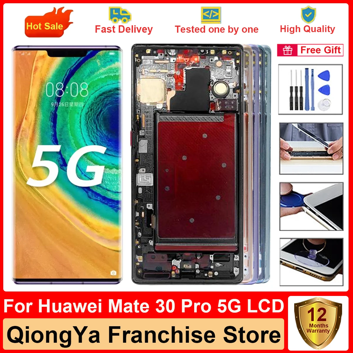 

6.53"Tested Original mate 30pro Display For Huawei Mate 30 Pro 5G LIO-L09 LIO-L29 AL00 LCD with Touch Screen Digitizer Assembly