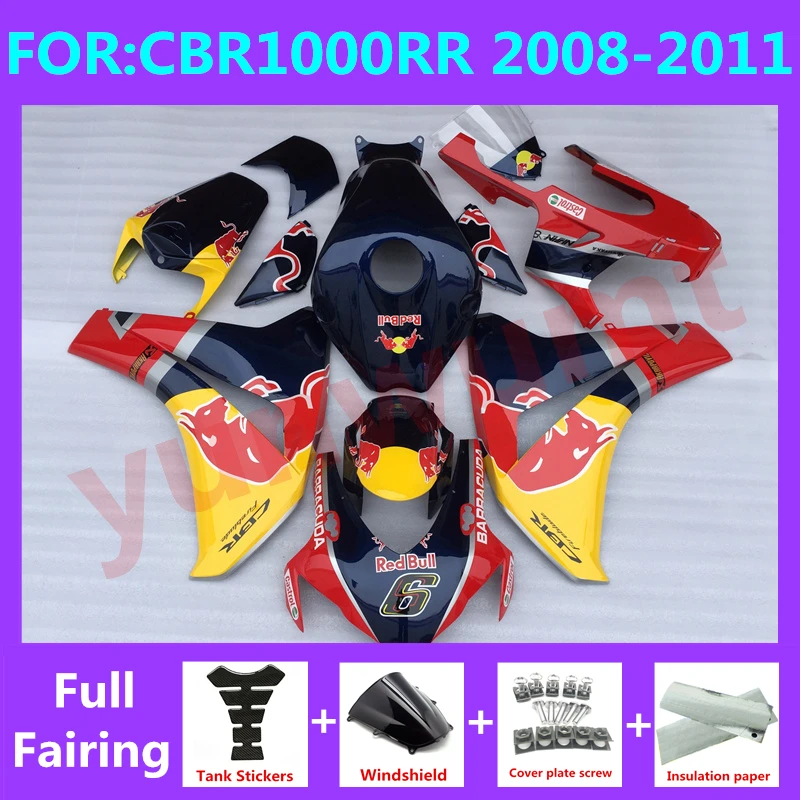 

Комплект обтекателей для мотоцикла, подходит для CBR1000RR CBR1000 08 09 10 11 CBR 1000RR 2008 2009 2010 2011, комплект обтекателей черного и желтого цвета