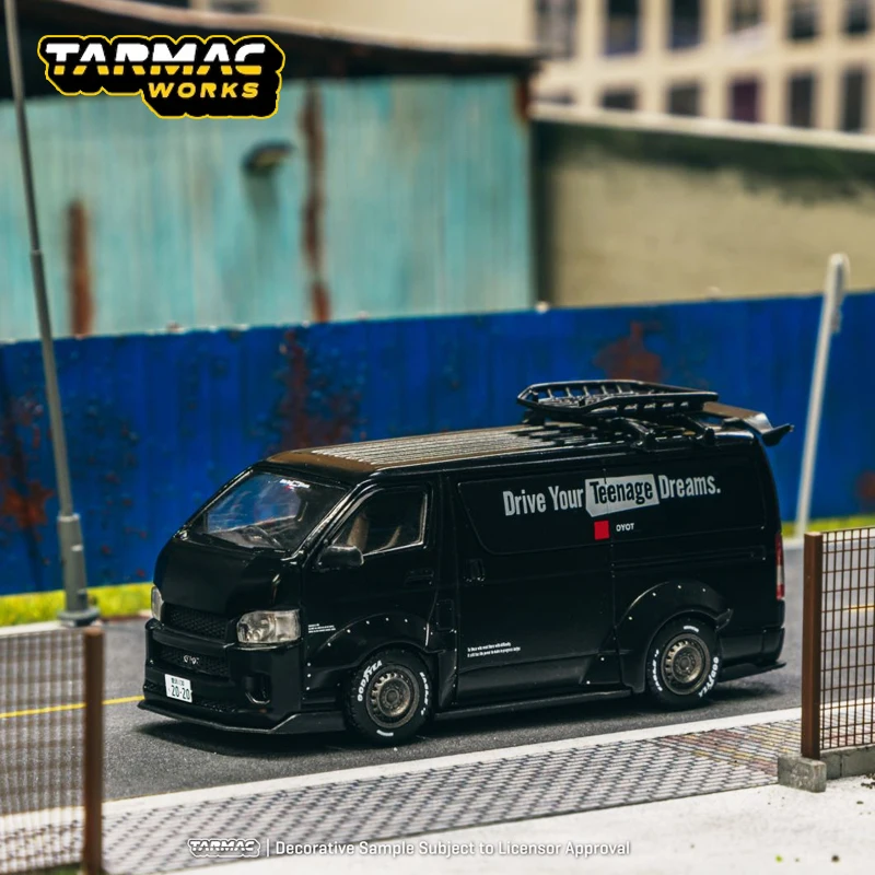 TW 1:64 Tarmac Works Hiace Widebody Matt black alloy car model