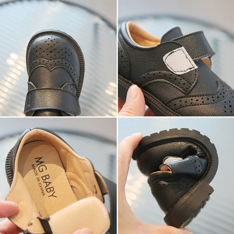 Zapatos Nina 영국 소년 가죽 신발 레트로 중공 부드러운 단독 소녀 신발 클래식 솔리드 키즈 신발 파티 웨딩 플랫 캐주얼 소년 신발