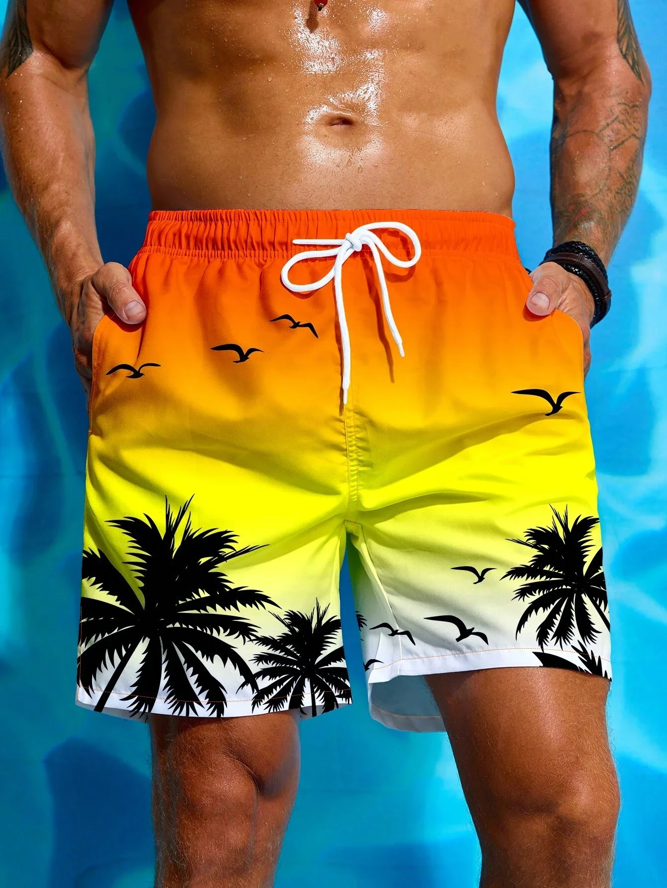 Vacation Men's Palm Tree Print Drawstring Waist Board Shorts Summer  Fashion Swim Trunks 3D Print Breathable Short Streetwear 3