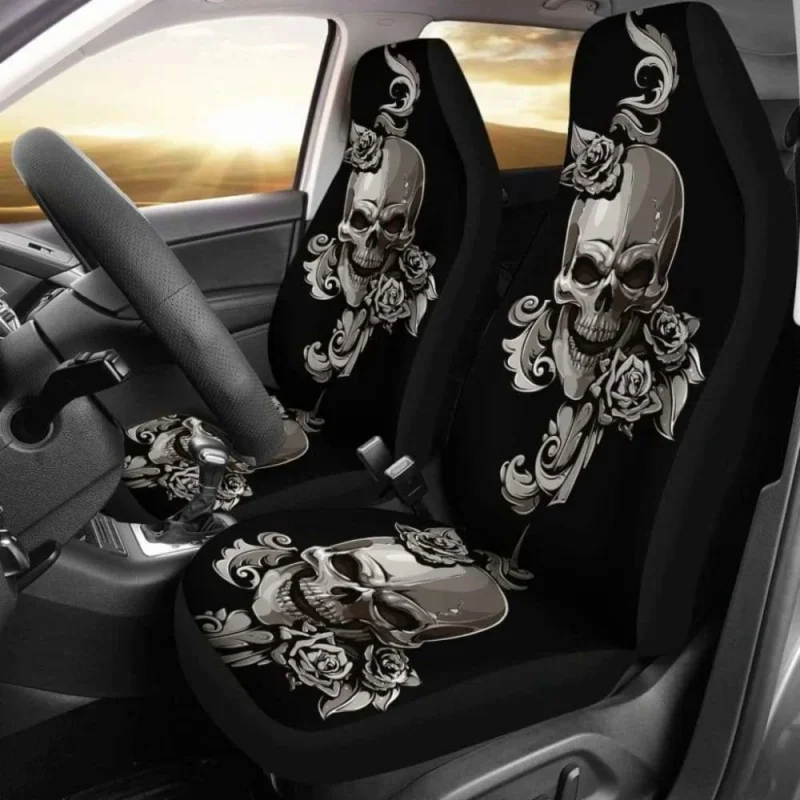 

Set Of 2 Floral Sugar Skulls Car Covers,Pack of 2 Universal Front Seat Protective Cover