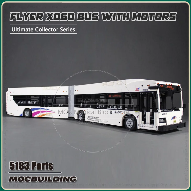 City Car Moc New Flyer XD60 Articulated Bus Building Blocks Transport Truck Technology Bricks Motors Machine Collection Toy Gift 1