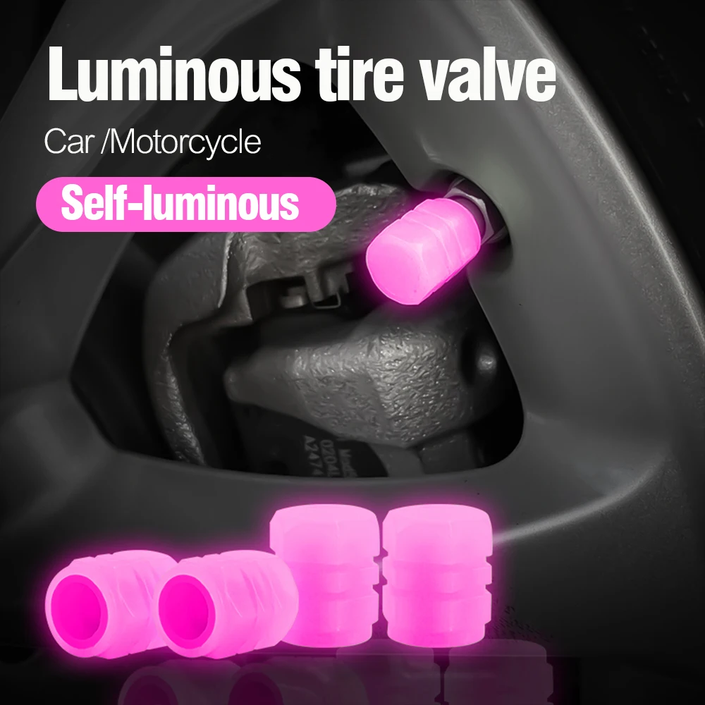 4pcs Luminous Valve Caps Of Tire Fluorescent Night Glowing Universal