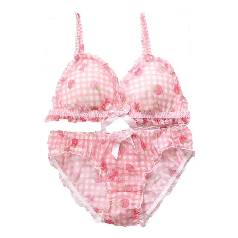 Lolita Underwear Lace Lingerie with Briefs Girl Bra Set Student Sexy Panties Wire Free Bra Bralette Lingerie