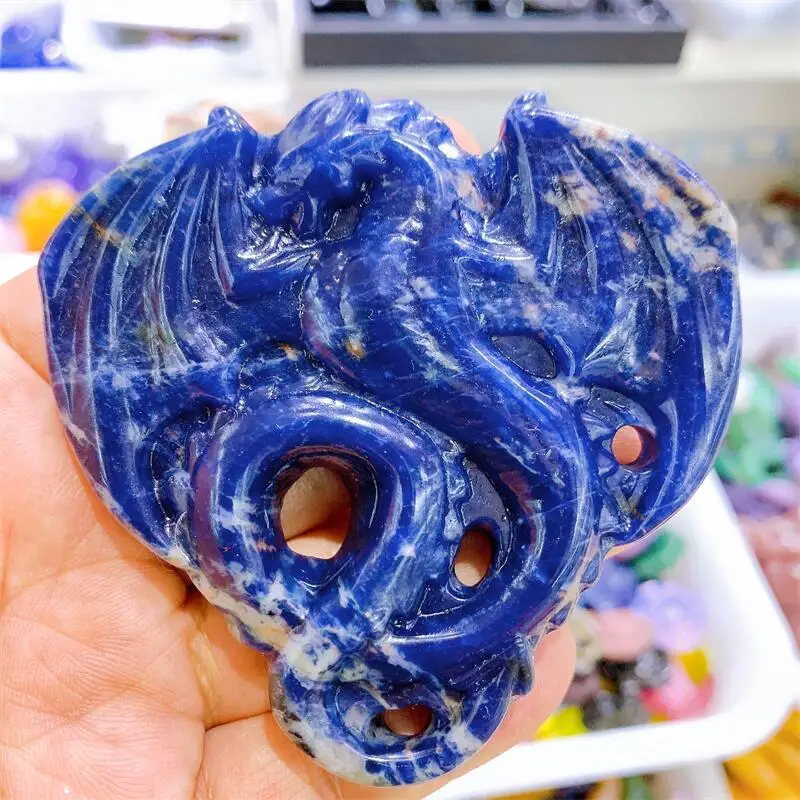 

3inch Natural Blue Sodalite Dragon Carving Crystal Polished Quartz Healing Stone Home DIY Decoration Gem Gift 1PCS