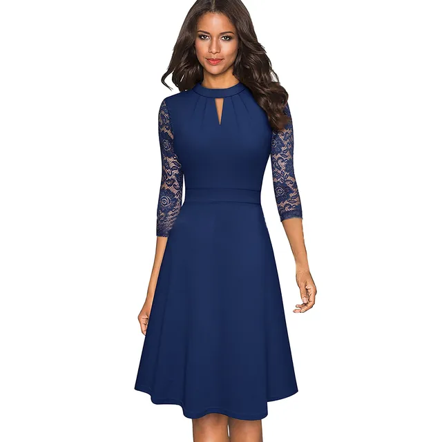 Elegant Lace Evening Dress for Women Summer A-Line Stand Collar Robe - Image 5