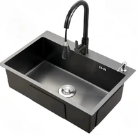 อ่างล้างจานสแตนเลส 304 สีดำ แบบหลุมเดียว พร้อมก๊อกน้ำแบบดึงออกได้ เคลือบนาโนป้องกันรอยขีดข่วน ทำความสะอาดง่าย สำหรับใช้ในครัวเรือนและเชิงพาณิชย์ 1