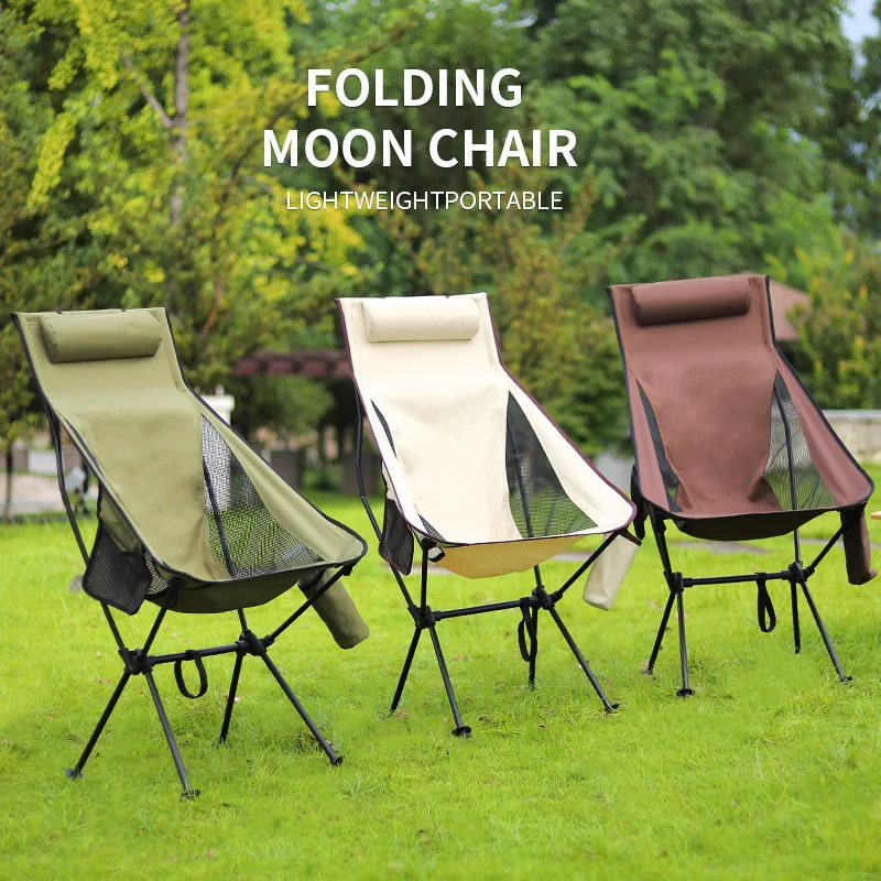 Outdoor Ultra Light Aluminum Folding Chair Portable Raised Space Chair Backrest Chair Fishing Leisure Breathable Moon Chair