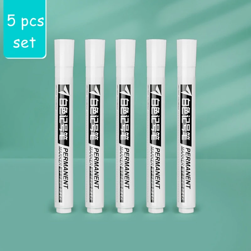 Haile 5Pcs Oily Waterproof White Marker Pen Permanent Paint Pen Graffiti Pens Painting,Tyre Tread Environmental Pen Art Supplies