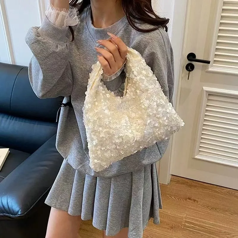 JIAERDI Shining Beige Beading Messenger Bag Purse Women High Street Chain Beauty Hand Bag Female Fairycore Y2k Ceossbody Bags