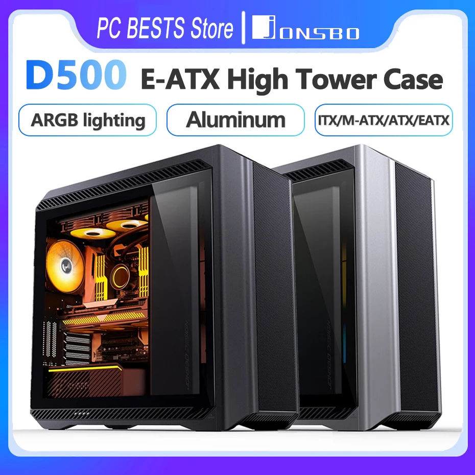 Jonsbo D500 E-Atx High Tower Case Supporto Host Del Computer Espansione Multihard Disk Argb Light Bar 420 Cold Row Office Chassis