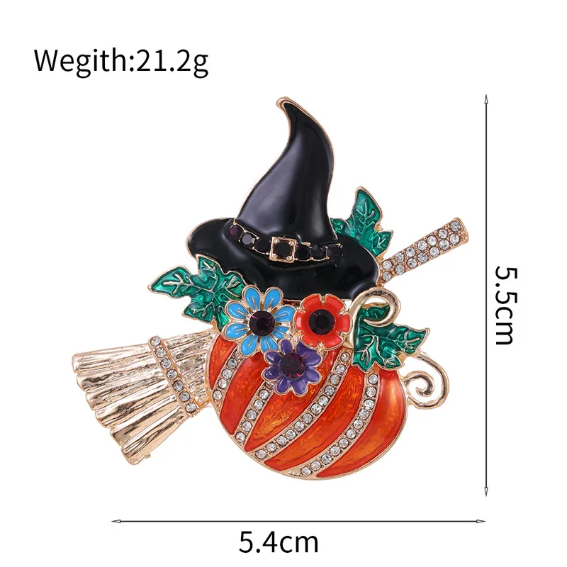 Halloween pumpkin witch with broom brooch pin,fashion brooch jewelry