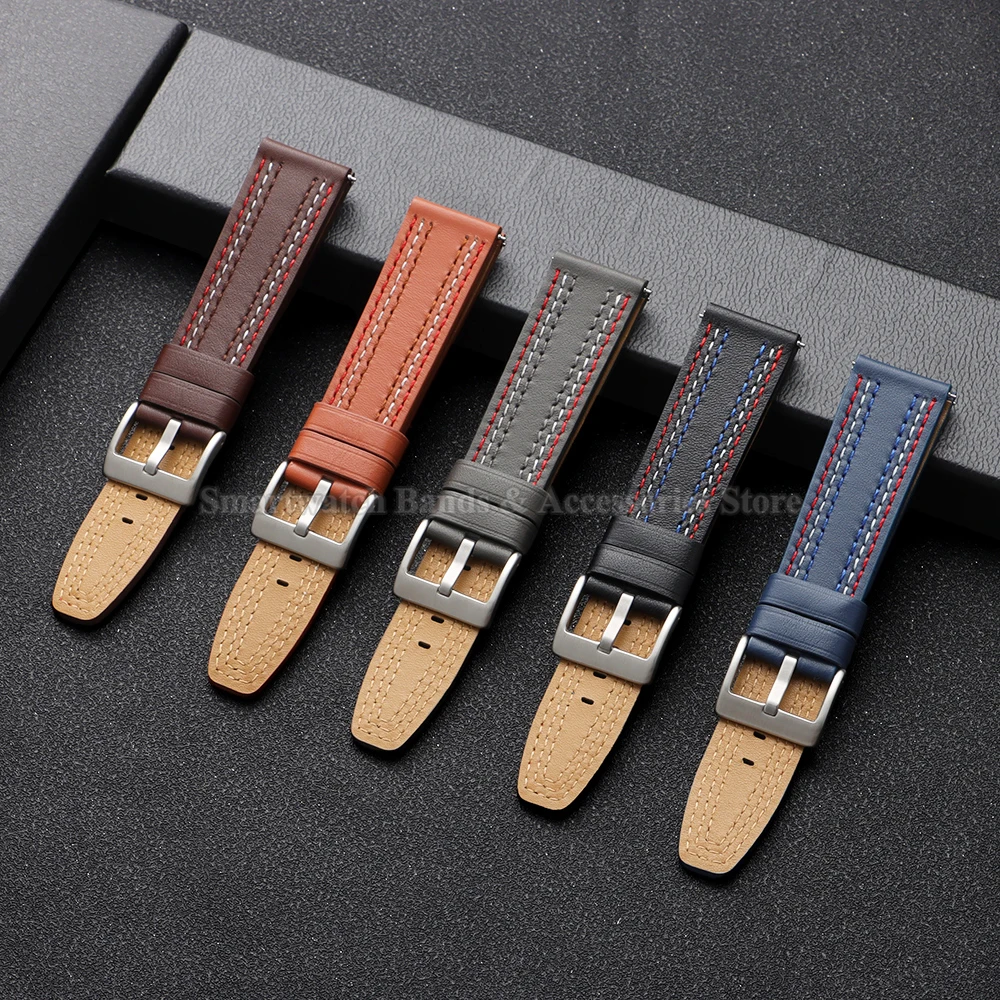 Premium Cowhide Leather Quick Release Sport Watch Strap - Waterproof Wrist Band Replacement