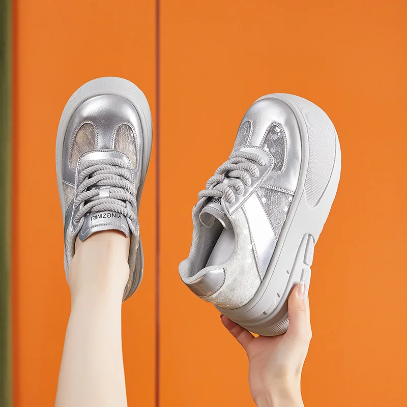 CICIYANG Platform Training Shoes for Women Summe 2024 New Hollow Mesh Sneakers Ladies Wedges Board Shoes Casual Sports Shoes