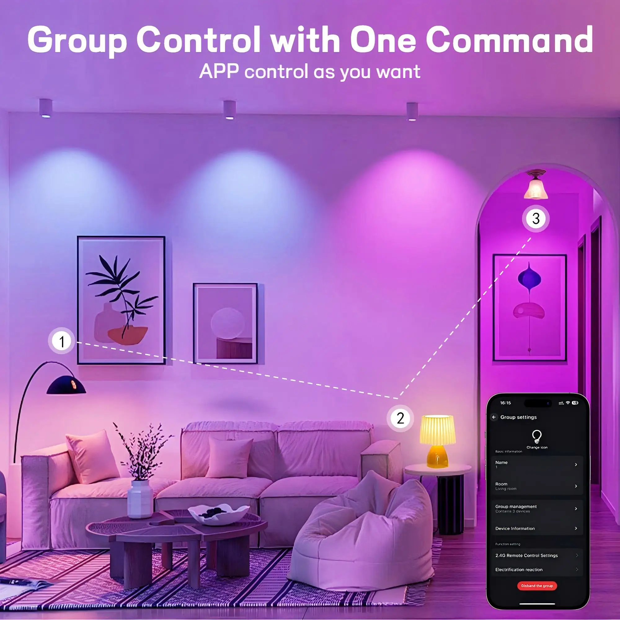 4pcs, RGBCW Smart Light Bulbs, Color Changing Dimmable Bulbs with Music Sync & App Control, Smart Home Lights for Bedroom.