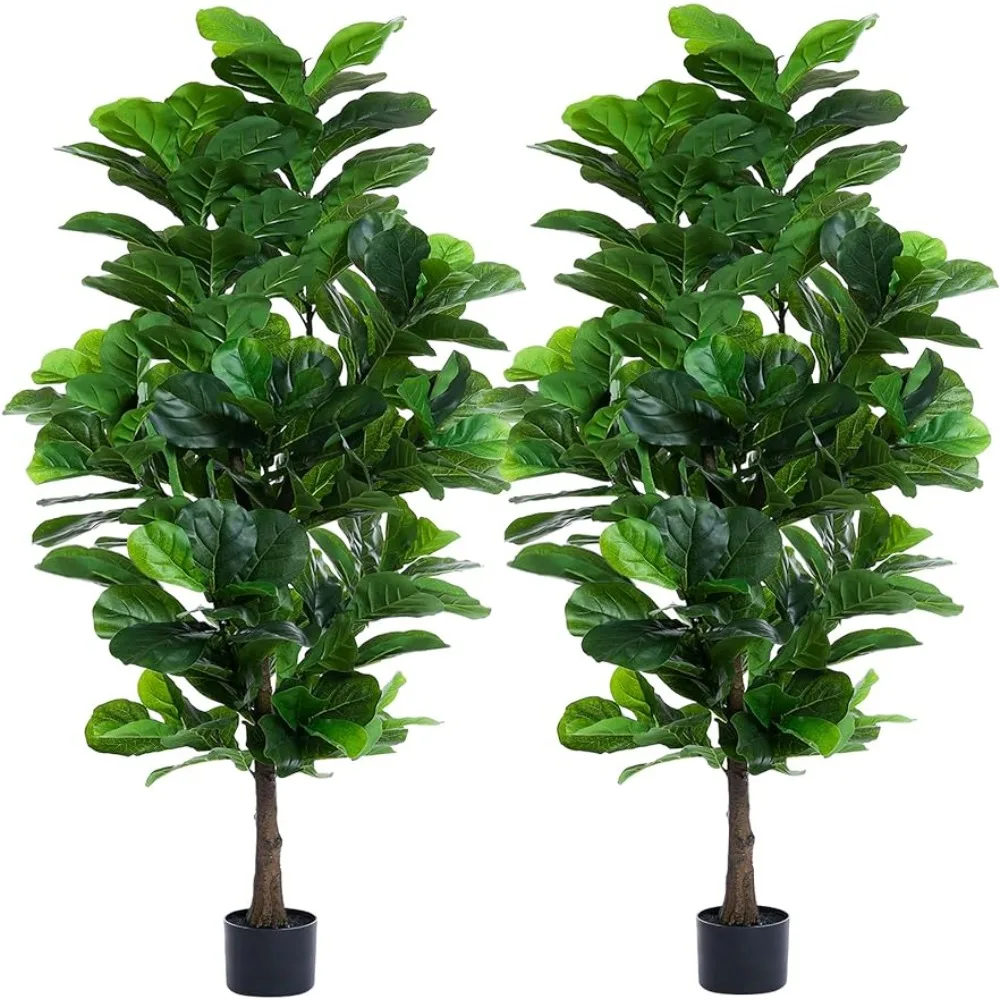 

Fiddle Leaf Fig Tree 6ft Tall Artificial Tree in Pot Fake Ficus Plants with 184 Decorative Fiddle Leaves Faux Fig Trees, 2 Pack
