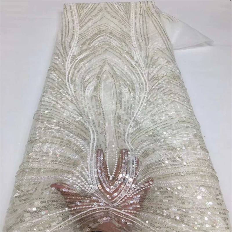 

African Lace Fabric 2023 High Quality 5 Yards Embroidery Sequins Lace Fabric For Nigerian Wedding Dress Party Women