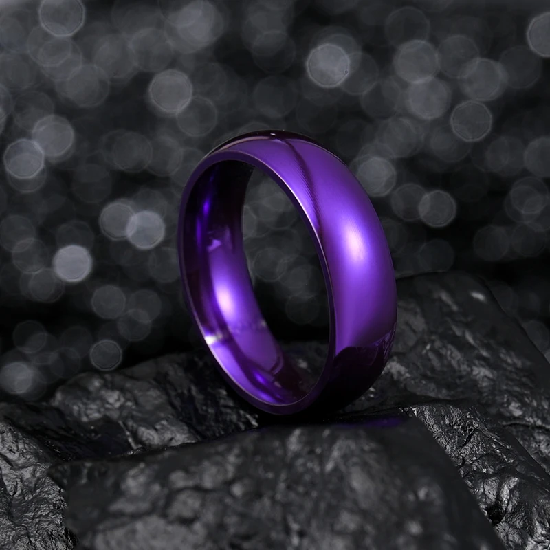 간단한 6/8mm 스테인레스 스틸 결혼 반지 보라색 부드러운 여성 남성 커플 반지 여성을위한 패션 쥬얼리 кольца