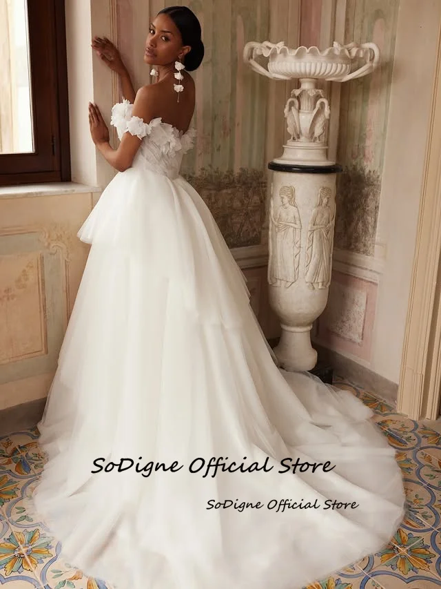 SoDigne A-line Off Shoulder Wedding Dress Tulle Sleeveless Tiered Bride Dresses Long Bridal Gowns vestidos de novia Customized 15 S9d37b8477b274f28988a3089f6a703ecA