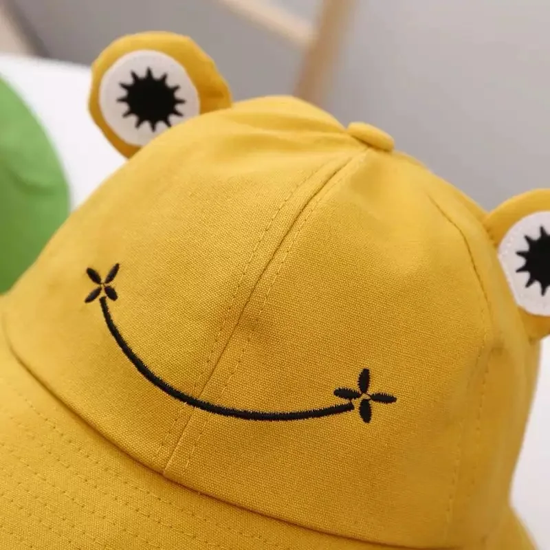 1PC Cute Frog Bucket Hat, Yellow Cartoon Animal Ear Sun Hat, Stylish Outdoor Casual Hat, Breathable Summer Travel Cap