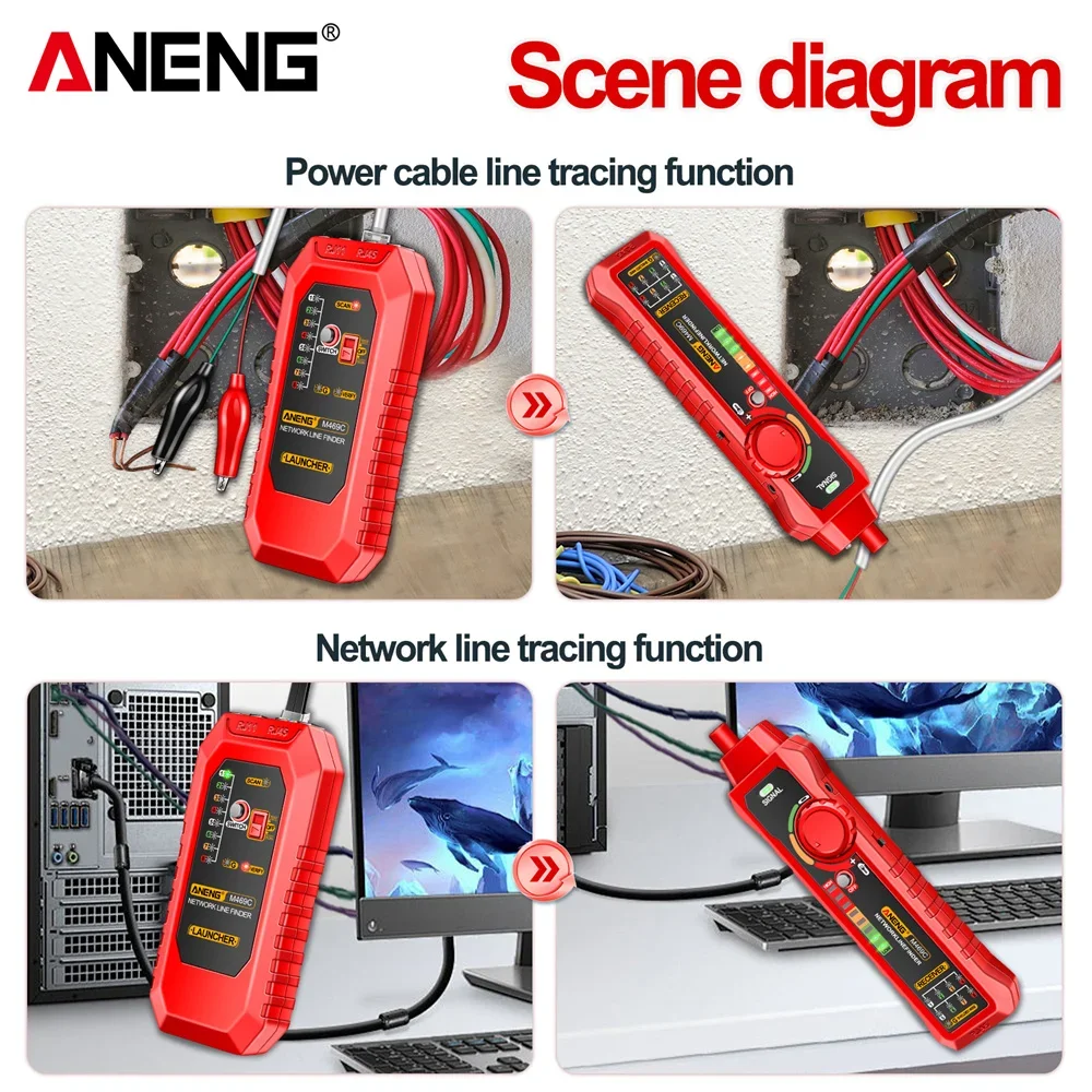 ANENG M469C Multifunction Smart Network Cable Finder RJ45 RJ11 LAN Cable Tester Finder Wire Tracker Receiver Network Repair Tool